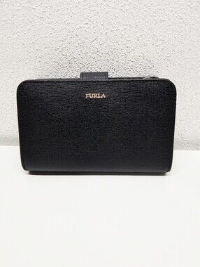 Furla Black Saffiano Leather Wallet Clutch